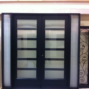 Modern Contemporary Front Entry Fiberglass Doors with 2 Side Lites and Frosted Glass by modern-doors.ca-Picture#MED133