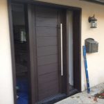 Modern Contemporary Front Extrior Door with 2 Frosted Side Lites installed in Thornhill Ontario by modern-doors.ca--Picture#MED150