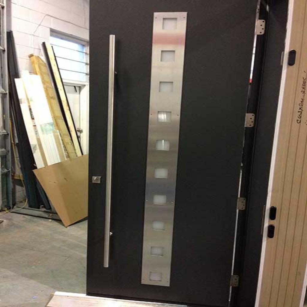 Solid Modern Contemporary Front Entry Door with Steel Plate in Brampton, Ontario by moderndoors