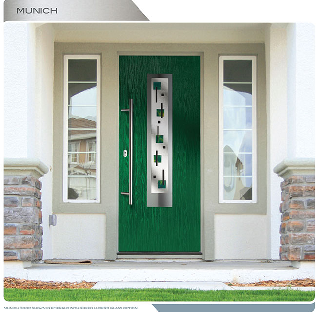 Modern Fiberglass woodgrain Entry Door with Steel plate and lites
