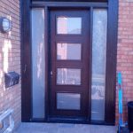 Front Entry Door-Modern Door-Modern Fiberglass Door with 4 Door Lites and 2 Frosted Side Lites Installed in Burlington-Ontario by modern-doors.ca