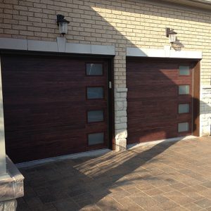 Modern Garage Doors-Fiberglass Modern Double Garage Door with 4 lites installed in Oakville-Ontario by modern-doors.ca