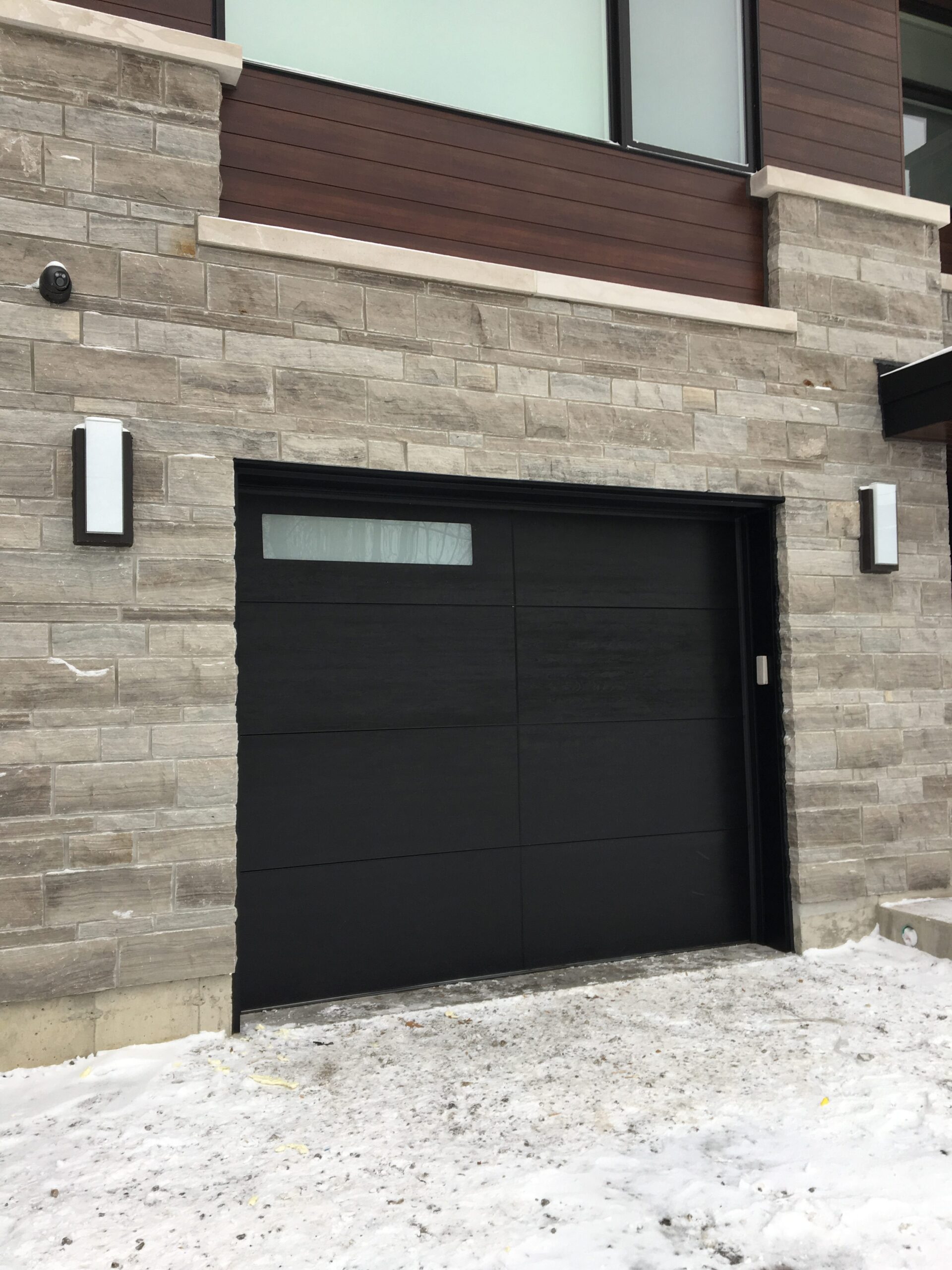 Modern Black Wood Grain Garage Door