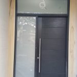 Modern Entrance Door Brown Transom Side Lite