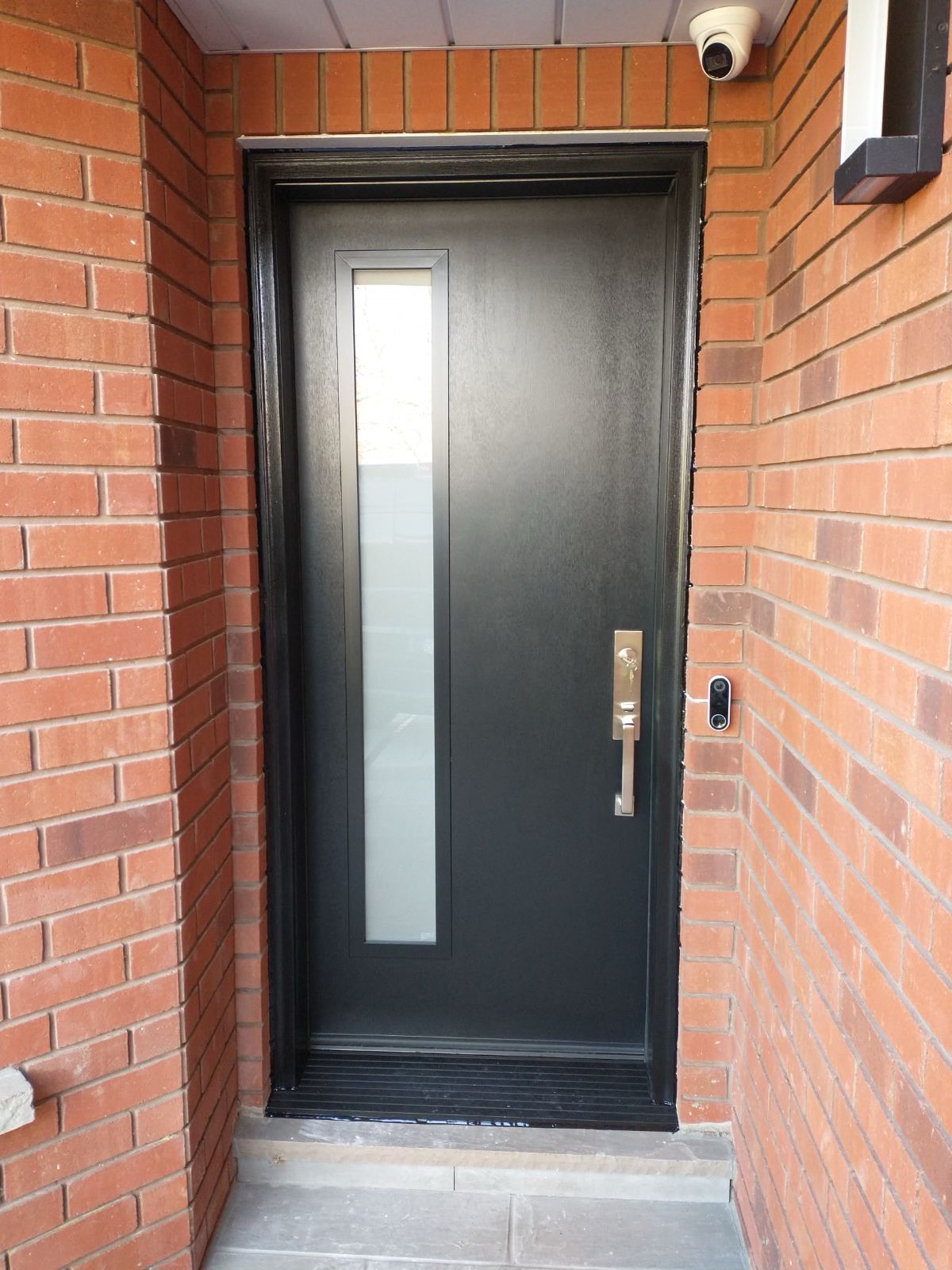 Smooth Single Black Entrance Door With Door Lite Frosted