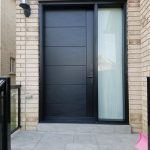 Modern Front Entry Door with Frosted Sidelight Multi Point Lock