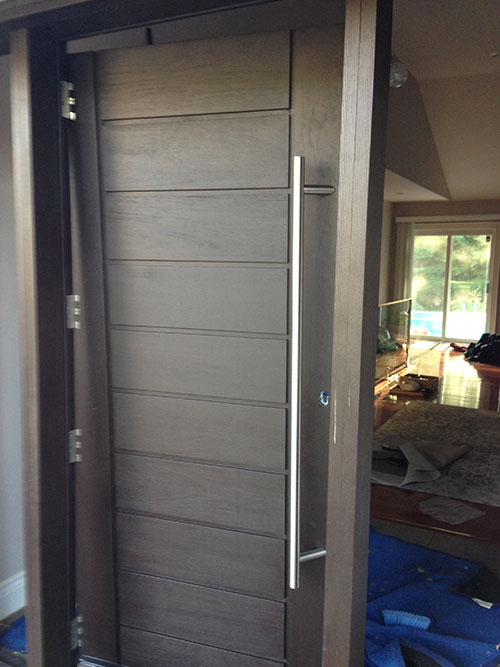 Modern Contemporary Front Fiberglass Door During Installation By modern-doors.ca in Maple, Ontario-Picture#MED151
