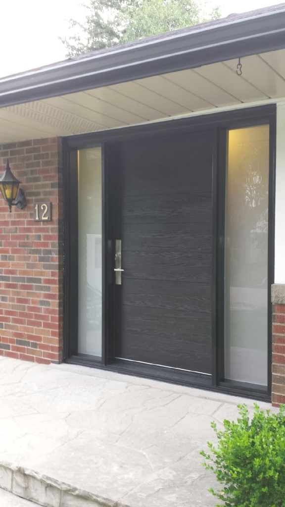 Modern Door Fiberglass with Vertical Lines and 2 Side Lites Installed in Toronto by Modern Doors